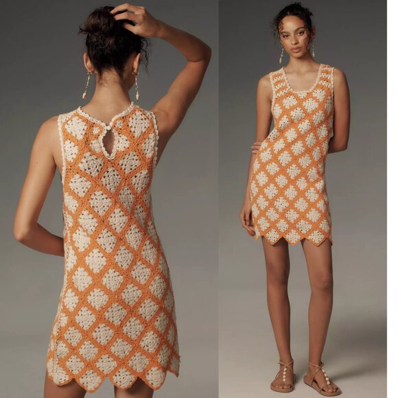 Anthropologie Maeve Sleeveless Crochet Mini Dress XS new with tag nwt orange - Picture 4 of 8